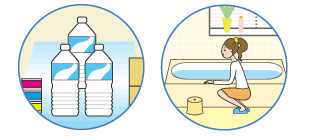 飲料水の備蓄と、残り湯のくみ置きのイラスト