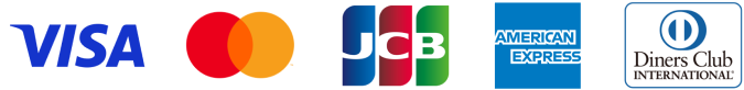 VISA、Mastercard、JCB、AMERICAN EXPRESS、Diners Club INTERNATIONALの5種類のクレジットカードブランドのロゴマーク