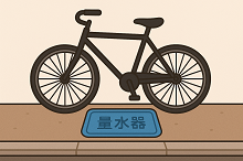 メーターボックスの上に自転車が置いてあるイラスト