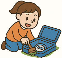 メーターボックスを清掃する女性のイラスト