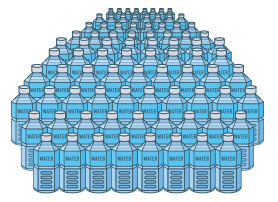 水のペットボトルがたくさん並べて置かれている写真