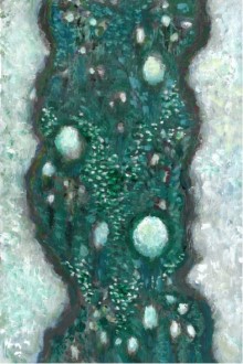 雪の積もった川の絵