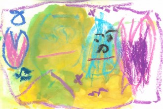 水滴のキャラクターが描かれた小さな子供が描いたような絵